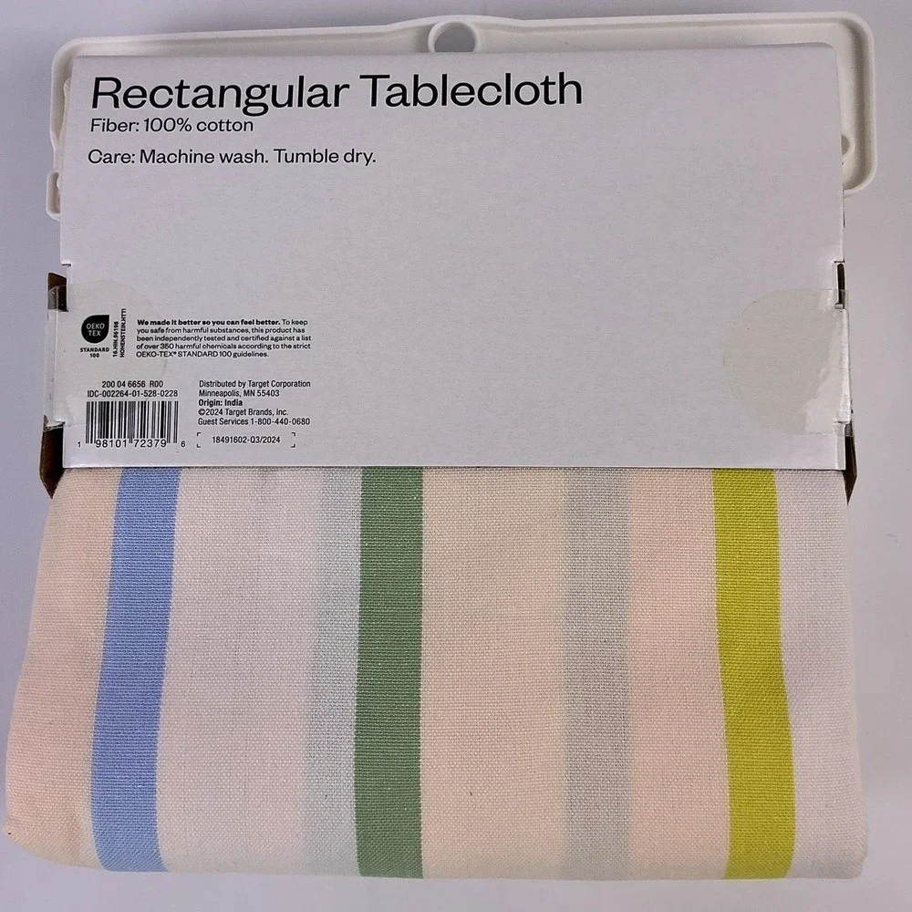 Room Essentials Rectangular Tablecloth 60 x 84 Cotton Green‎ Blue Stripe